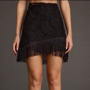 12th Tribe Gracelyn Black Fringe Mini Skirt